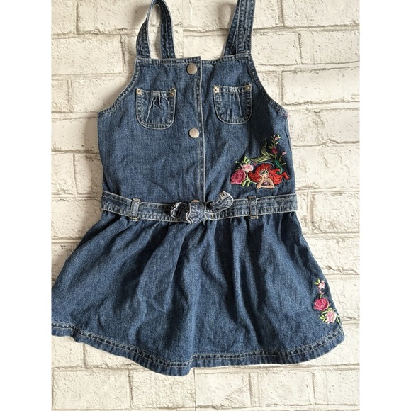 Vintage Disney Embroidered Denim Overall Dress -Y2K Little Mermaid 3T - Picture 1 of 5